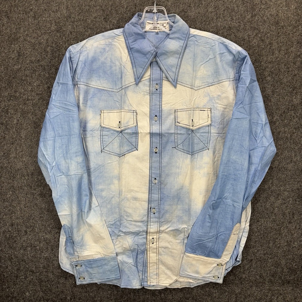 India Overseas Trading Company Chambray Shirt 60s 70s Blue Tie Dye 20x28 Vintage